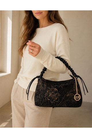 Sac porté épaule en nubuck Daverio - Noir