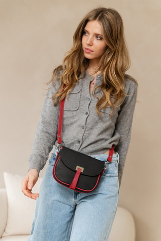 Sac bandoulière en cuir Neva - Noir et rouge