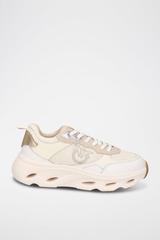 Baskets plateformes en cuir de veau - Beige et blanc