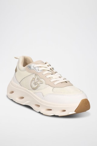 Baskets plateformes en cuir de veau - Beige et blanc