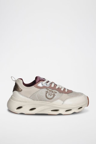 Baskets plateformes en cuir de veau - Beige et rouge