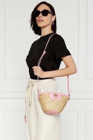 Cabas en bambou et cuir - Marron et rose