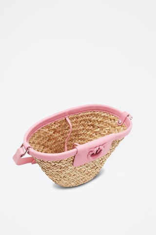 Cabas en bambou et cuir - Marron et rose