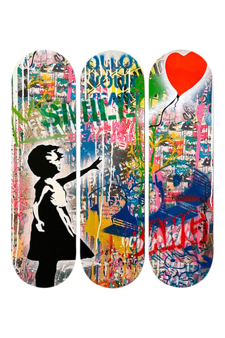 Triptyque "La Fille au ballon rouge" - Banksy - 20 x 70 cm - Reproduction