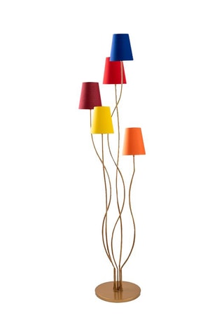 Lampadaire en bois -  Naturel et beige - 5 x 40 W