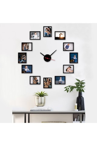 Horloge avec 12 cadres photos - 50 x 50 cm - Noir