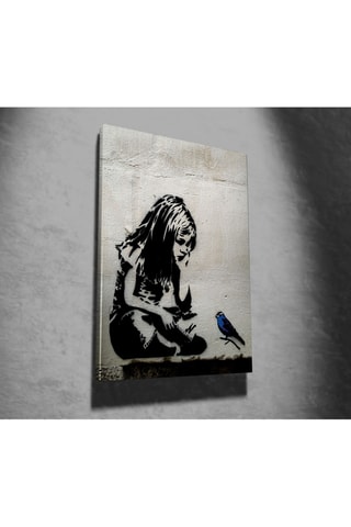 Tableau "Jeune fille à l'oiseau bleu" Banksy - 50 x 70 cm