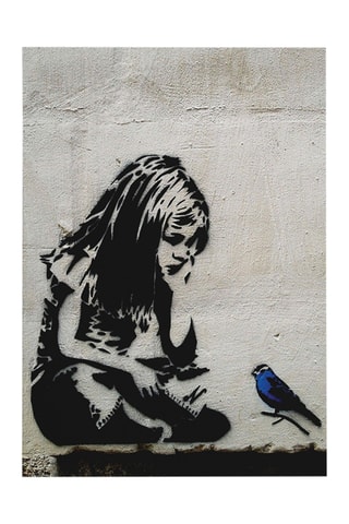 Tableau "Jeune fille à l'oiseau bleu" Banksy - 50 x 70 cm