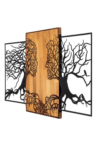 Décoration murale en bois - 125 x 3 x 79 cm - Naturel et noir