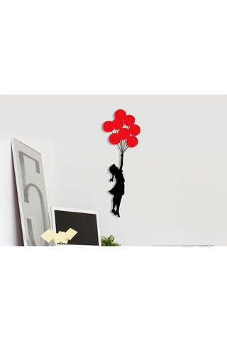 Décoration murale "Fille aux ballons volants" Banksy - 100 x 34 cm - Noir et rouge