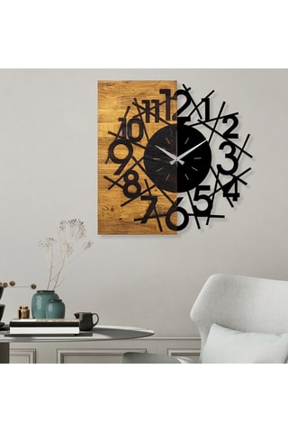 Horloge murale Wooden Clock - 59 x 58 cm - Noir et naturel