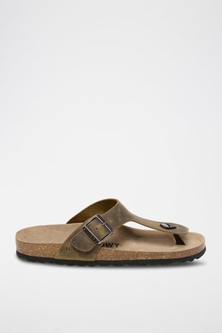 Leren Slippers - Kaki