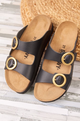 Leren Platform Sandalen - Zwart