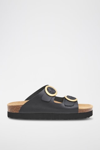 Leren Platform Sandalen - Zwart