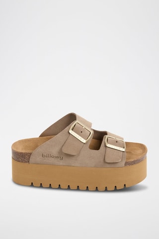 Leren Platform Muiltjes - Lichtbruin