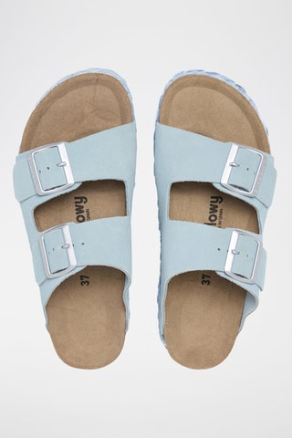 Nubuck Platform Muiltjes - Lichtblauw