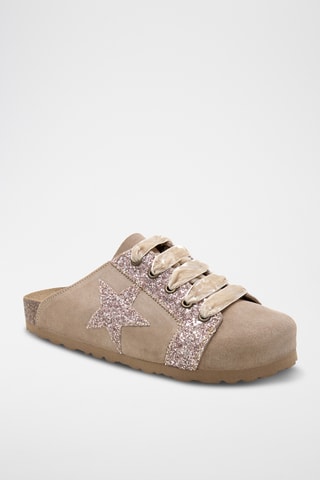 Leren Muiltjes met Sleehak - Beige