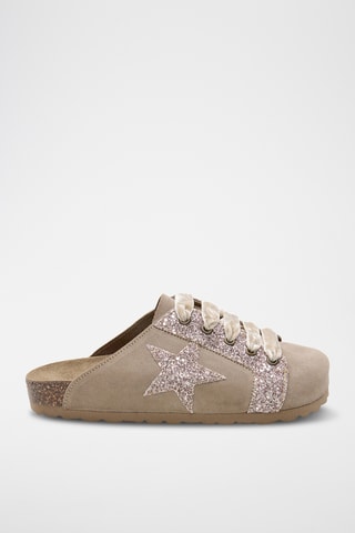 Leren Muiltjes met Sleehak - Beige