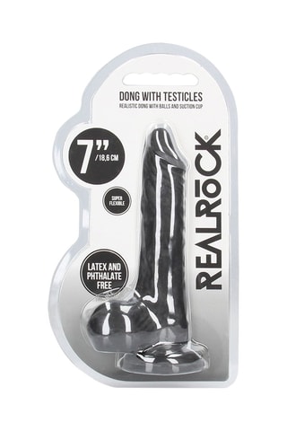 Godemiché avec testicules - Noir - 17 cm