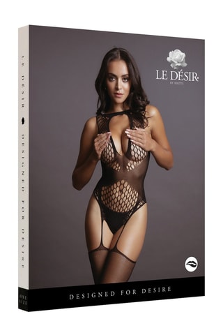 Combinaison ouverte Contrast Suspender Bodystocking - Noir