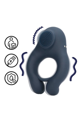 Cockring vibrant avec stimulation clitoridienne Loveline - Bleu marine