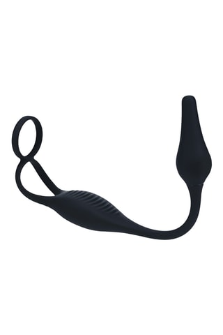 Simulateur de prostate vibrant avec anneau pénien et testiculaire - Noir