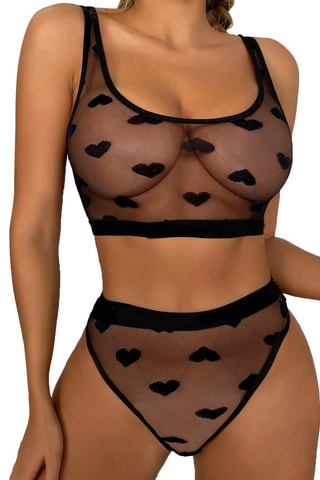 Brassière et culotte en dentelle - Noir