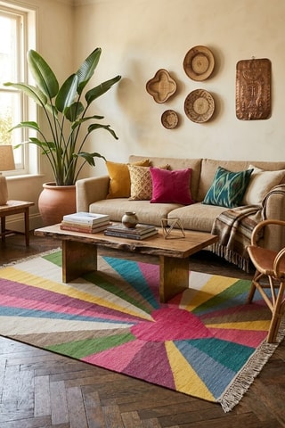 Alfombra de lana Kilim Hippie Des.1 - Verde oscuro