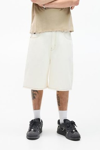 Bermuda baggy en jean - Blanc