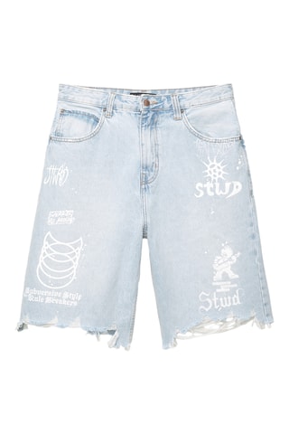 Bermuda baggy en jean - Bleu clair