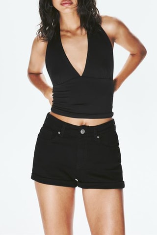 Short en jean taille haute - Noir