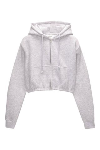 Sweat court à capuche - Gris clair chiné