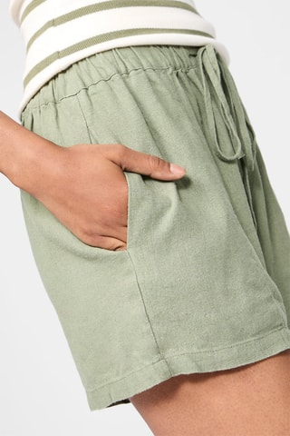 Short en lin taille haute - Kaki