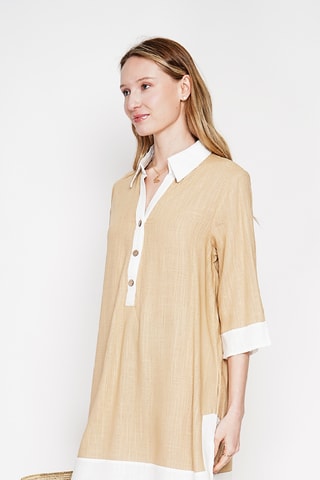 Vestido recto de lino - Camel