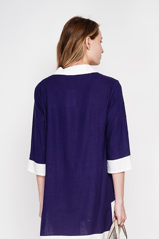 Vestido recto de lino - Azul marino