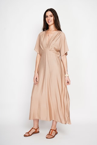 Vestido largo de lino - Camel