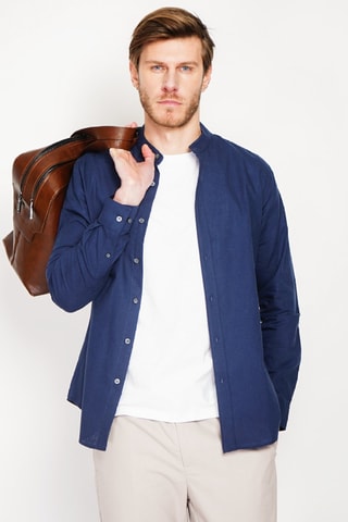 Camisa slim fit de lino - Azul marino