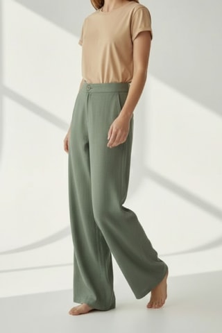 Pantalón ancho de lino - Caqui