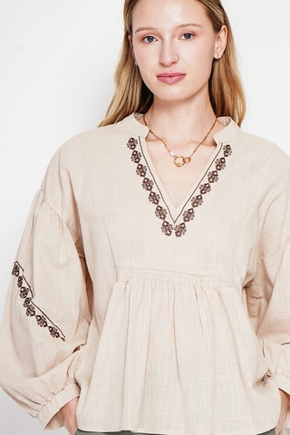Linnen Top - Hemelsblauw - Beige