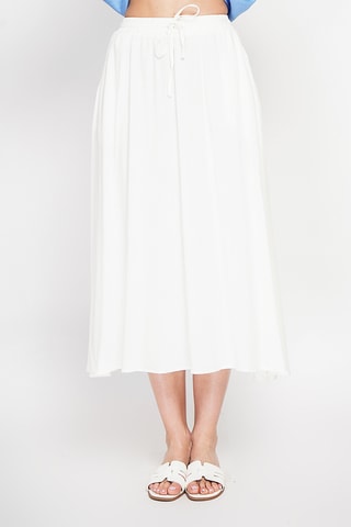 Falda midi de lino - Blanco