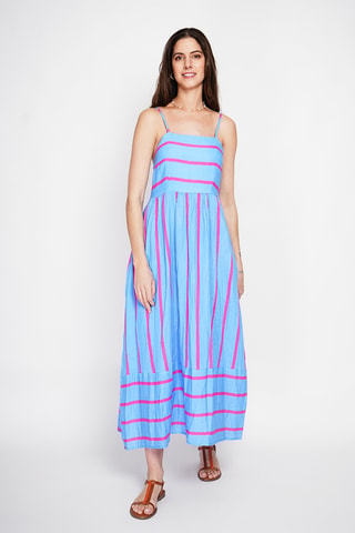 Vestido largo de lino - Azul