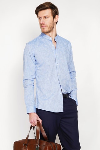 Camisa slim fit de lino - Azul