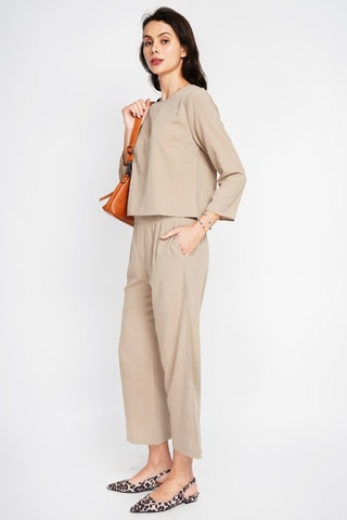 Top y pantalón de lino - Camel