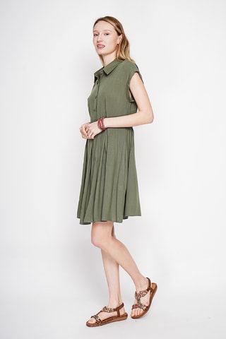 Vestido evasé de lino - Caqui