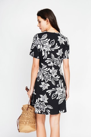 Vestido camisero de lino - Negro y blanco