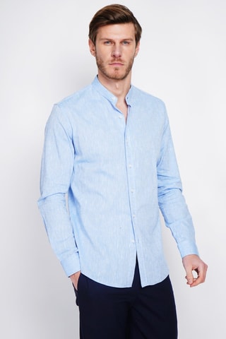 Camisa slim fit de lino - Azul