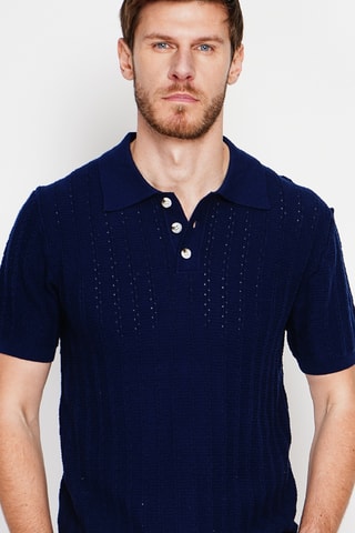 Polo de algodón orgánico y lino - Azul marino