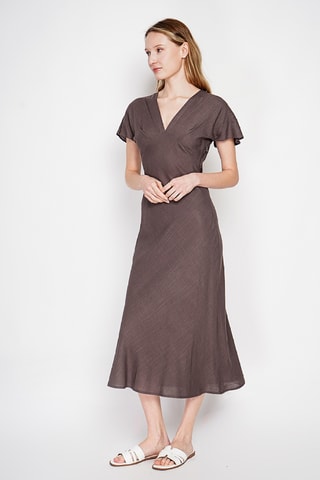 Vestido largo de lino - Marrón