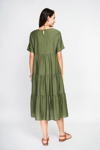 Vestido midi de lino - Caqui