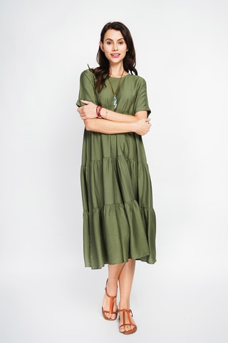Vestido midi de lino - Caqui